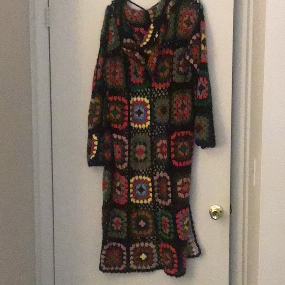 Multicolor Crochet Granny square hooded maxi cardigan one size - Picture 7 of 15